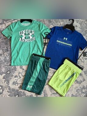 Under Armour Boys Size 6 4-Piece Athletic Tee & Short Set - Teal, Blue, Lime